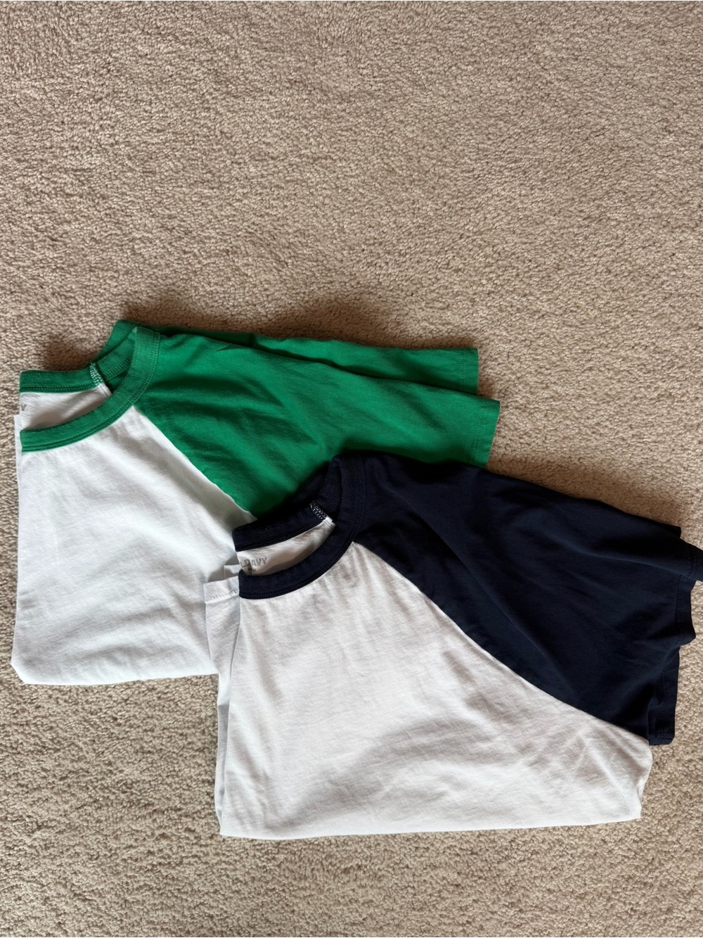 Set of 2 Raglan Crop T-Shirts Green & Navy